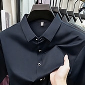 economico camicie da uomo no stiro-Per uomo Camicia Camicia elegante Camicia non stiro Tinta unica All'aperto Lavoro Verde Manica Corta Collo ripiegato Estate Primavera Abbigliamento Bottoni