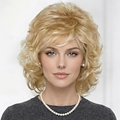 abordables perruque plus âgée-Perruque bouclée élégante pour femme - brun riche avec frange douce