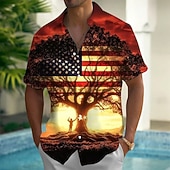  Herre 4. juli USAs 250-årsjubileum USAs flagg Livets tre Skjorte Sommerskjorte Skjorte med knapper Kortermet Patriotisk utendørs Ferie Sommer Vår Aftæpning 3D-utskrift krage skjorter Front One Lomme
