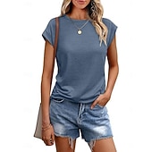 preiswerte Einfarbiges T-Shirt-Damen T Shirt T-Shirt Einfach Mode Stilvoll Klassisch Kurzarm Rundhalsausschnitt Normale Oberteile Täglich Ausgehen Wochenende Blau Schwarz Weiß Hellgrün Rosa Sommer Frühling