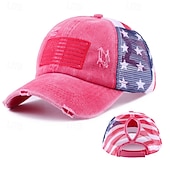 Недорогие 250-летие США-Патриотическая бейсболка для женщин с эффектом потертости и хвостиком, хлопковая кепка-тракер с вышитым американским флагом и застежкой-липучкой сзади, посвященная 4 июля, Дню независимости, 250-летию