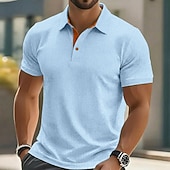 economico Polo classica da uomo-Per uomo Testurizzato Polo a Maglia Waffle Casuale Affari Classico Manica Corta Moda Moderno Tinta unica Testurizzato Bottoni Primavera &amp; Estate Estate Primavera Vestibilità regolare Blu Nero Bianco