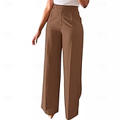 baratos Calças de perna reta-Mulheres Calças Social Elegante Moda Casual Diário Comprimento total Cintura Alta Côr Sólida Tecido Bolsos Perna reta Conforto Macio Respirável Micro-Elástica Streetwear Praia Feriado Cinzento Escuro