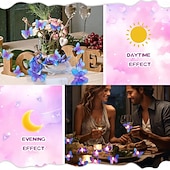 preiswerte Solar Lichterketten-LED-Lichterkette mit Schmetterlingsmotiven, batteriebetrieben, lila Schmetterlingslichter für Zuhause, Schlafzimmer, drinnen und draußen, Garten, Hochzeit, Party, Urlaub, Sommerdekoration