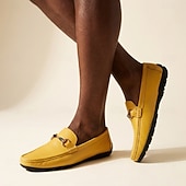 Χαμηλού Κόστους Casual loafers-Ανδρικά κίτρινα μοκασίνια με slip-on, casual, με μεταλλικά στοιχεία και άνεση, για καθημερινή χρήση, ταξίδια, γραφείο, Σαββατοκύριακα και smart casual τζέντλεμαν.