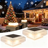 baratos Candeeiros Luzes de Exterior-Conjunto de 2 postes de luz solar para cerca, à prova d'água, com energia solar e luz branca quente, ideais para iluminação de jardins, pátios e varandas.
