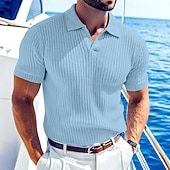 economico Polo Classico da Uomo-Per uomo Top a Maglia a Coste Polo da Golf Casuale Lavoro Bavero Colletto Polo a Coste Manica Corta Essenziale Moderno Tinta unica Bottoni Lavorato a maglia Primavera &amp; Estate Tutte le stagioni