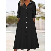 abordables Robe Simple-Femmes Robe Midi Robe Chemise Robe Décontractée Robe trapèze Robe en faux lin Mode Basique Moderne Quotidien Vacances Sortir Coupe régulière Uni manche longue Col de chemise Bleu Noir Vin Orange