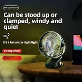 tanie Wentylatory na klipsy-Wentylator 4 w 1 z klipsem i lampką nocną LED, przenośny, biurkowy &amp;Wentylator ścienny, wentylator osobisty z długą żywotnością baterii i 5 prędkościami, cichy, mały wentylator chłodzący do łóżka w