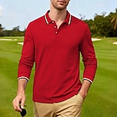 cheap Men's Classic Polo-Men's Golf Shirt Golf Polos Shirts Casual Street Lapel Long Sleeve Basic Modern Plain Buttons Spring Fall Regular Fit Black White Red Navy Blue Dark Grey Light Blue Golf Shirt