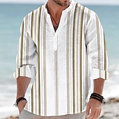 voordelige Geometrisch patroon-Voor heren Geometrisch Gestreept Overhemd Overhemd met knopen Henley-shirt Lange mouw Mode-casual Vakantie Dagelijks gebruik Zomer Lente Mandarijn Kraag Opstaande boord 3D-afdrukken Linnenachtig shirt