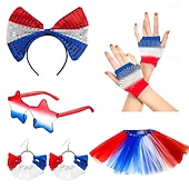  Set 250th Anniversary USA 1980s Headpiece Tutu Under Skirt with Accessories Fancy Dress Women's Halloween Carnival Masquerade Independence Day 4th of July Adults' Skirt Headpiece More Accessories