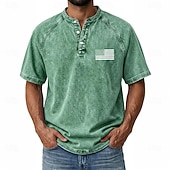 abordables Vintage et rétro-T-shirt graphique américain US Flag pour homme SoftFade™ chemise en denim 100 % coton chemise acid wash haut à manches courtes vintage streetwear maison rue été printemps noir rose vert clair gris