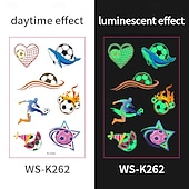 olcso Világbajnoki labdarúgó mérkőzés 2026-10 db sötétben világító foci ideiglenes tetoválás, neonzöld reaktív, vízálló &amp;könnyen eltávolítható testfesték, játékosokkal, trófeákkal, lángokkal díszítve, tökéletes fociparti ajándékok &amp;ajándékok