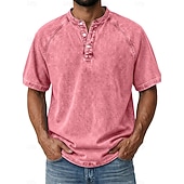  Miesten T-paita Demin paita 100 % puuvillahappopesupaita Henley toppi Lyhythihainen Tavallinen Vintage Katutyyli Vapaa-aika Pesty Raglan Sleeves Stand-kaula-aukko Henley Kausaliteetti Koti Katu Kevät