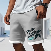 abordables pantalones cortos deportivos 3d para hombre-Hombre tortugas Criaturas del mar Pantalones cortos de gofres Pantalones cortos casuales Pantalones cortos texturizados Media cintura Hawaiano Diario Vacaciones Cintura elástica con cordón Pantalones