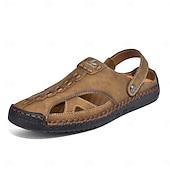economico Sandali casual-Sandali da uomo bianchi in similpelle – calzature estive casual, cinturino regolabile, scarpe da esterno per resort e vacanze