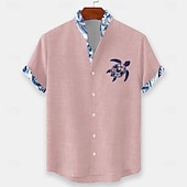 Χαμηλού Κόστους Ocean Print-Ανδρικά Ζώο Χελώνες Θαλάσσια πλάσματα Χαβανέζικο πουκάμισο Πουκάμισο με κουμπιά Πουκάμισο με γιακά Κοντομάνικο Χαβανέζα Causal Διακοπές στην παραλία Καλοκαίρι Άνοιξη Μανδαρίνο Κολλάρο 3D