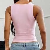 billiga Enkel tank-Dam Linne Slimfit topp Tunika Ensfärgat Elegant Stylish Varm Ärmlös remmar Crop Tops Dagligen Sport Utekväll Svart Vit Gul Rodnande Rosa Marinblå Sommar Vår