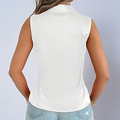 cheap Plain Blouses-Women's Shirt Satin Blouse Dress Shirt Button Up Shirt Solid Color Plain Elegant Fashion Casual Sleeveless Turndown Regular Tops Daily Office Work Black White Yellow Red Purple Summer Spring Fall