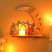 baratos Esculturas-Prateleira decorativa de madeira em formato de lótus vazado, para montagem DIY, prateleira flutuante, ideal para decoração de parede em quartos, despensas e para guardar pequenos objetos.