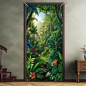 お買い得  ガレージとドアのバナー-ポスター ドアカバー 屋外バナー 森林 3D パーティー 寮 ティーンズルーム 大学寮 男の隠れ家フラットベッドルーム 撮影背景 ホームデコレーション