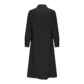 abordables Robe Simple-Femmes Robe Midi Robe Chemise Robe Décontractée Robe trapèze Robe en faux lin Mode Basique Moderne Quotidien Vacances Sortir Coupe régulière Uni manche longue Col de chemise Bleu Noir Vin Orange