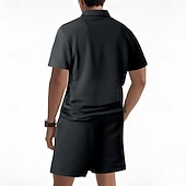 billige Basic Tees-sett for menn-Herre Polo T-skjorte drakter Joggedress Shorts og T-skjorte sett Kortermet Kort Erme Aftæpning Sommer Fargeblokk Gymnastik Fritid Jacquard Glidelås 2 deler Avslappet Feriereise Dagligdagstøy Svart