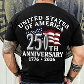 お買い得  愛国的な250枚のTシャツ-2026年7月4日 250周年記念日 メンズ 3Dプリント アメリカ国旗 クルーネック 短袖Tシャツ デイリーストリート