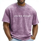 abordables Camisetas 3D-Camiseta de hombre con eslogan "Eres suficiente", cita inspiradora, estilo retro vintage minimalista con efecto desgastado, estampado gráfico, corte holgado y holgado, para concienciación sobre la