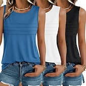 preiswerte Einfacher Tank-Mehrfachpackungen 3er-Pack Weiblich Rundhals Ärmellos schwarz+weiß+grün Tanktop Weste Ärmelloses Shirt Einfarbig Lässig Täglich Polyester Sommer