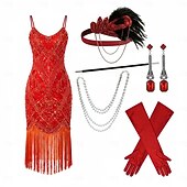 baratos Vestidos dos anos 1920-Conjunto Loucos anos 20 Anos 20 Retro Vintage Até os Joelhos Vestido melindroso Vestido Coquetel Sem Mangas O Grande Gatsby Menina melindrosa Paetês Franja Fantasia Mulheres Dia Das Bruxas Carnaval