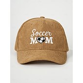 abordables Partido de Fútbol Mundial 2026-Gorra de béisbol bordada para mamá futbolera: gorra vintage ajustable de pana con forma de corazón para papá con abertura para cola de caballo para partidos de fútbol de verano, gorra deportiva informal para exteriores.