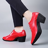 economico Scarpe Oxford-scarpe da uomo in similpelle con tacco alto rosse – finitura lucida classica, punta affilata, tacco medio robusto, scelta elegante per ufficio, feste, matrimoni ed eventi serali