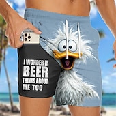  Per uomo Anatra Gergo divertente animali dei cartoni animati Pantaloncini foderati Pantaloncini da bagno 2 in 1 Pantaloncini da mare Misura del girovita medio Hawaiano Vacanza al Mare Tasche Laterali