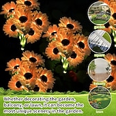 tanie Światła ścieżki i latarnie-3 w 1, zewnętrzne, wodoodporne, solarne lampy na paliki w kształcie słonecznika, 9-głowicowe, dekoracyjne lampy LED do ogrodu, na podwórko, trawnik, patio, do willi – oświetlenie nastrojowe na święta,