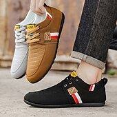 cheap Casual Lace-Up Shoes-Men's Black Faux Leather Sneakers – Fashionable and Comfortable for Casual Outings, Work and Travel