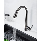 זול ברזים למטבח-ברז כיור מטבח עם מרסס נשלף, ברז מטבח מסחרי בעל ידית אחת בקשת גבוהה