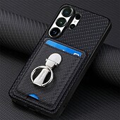 abordables 2026 Samsung Galaxy S26 Série-téléphone Coque Pour Samsung Galaxy S26 S26 Plus S26 Ultra Coque Arrière avec Support Support Anneau Emplacement Carte Rétro TPU Fibre faux cuir