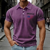  4 июля 2026 г., 250-летие Муж. Американский флаг США Рубашка с кислотной стиркой 100% хлопок С короткими рукавами Футболки поло Рубашки с воротником На каждый день