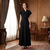 abordables Vestidos de los años 20-Vintage Rugido 20s 1920s Longitud Larga Vestidos Vestido Flapper Mangas cortas El gran Gatsby charlestón Color sólido Corte A Escote en Pico Disfraz Mujer Víspera de Todos los Santos Carnaval bar