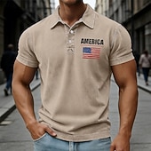  4 июля 2026 г., 250-летие Муж. Американский флаг США Рубашка с кислотной стиркой 100% хлопок С короткими рукавами Футболки поло Рубашки с воротником На каждый день