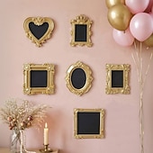 cheap Sculptures-6PCS Vintage Gold Resin Embossed Frame Set – DIY Wall Decor, Photo Frame Accents for Home, Party, Birthday, Wedding, Holiday, Photography Props, Miniature House Decoration