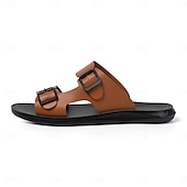 preiswerte Urlaubsandalen-Braune Herren-Sandalen mit Doppelschnalle, offene Zehenpartie, lässige Strandschuhe, verstellbar, bequem, Sommerschuhwerk für Urlaub, Strandreisen, Resortbesuche, Freizeit im Freien, Spaziergänge und den täglichen Gebrauch im Sommer
