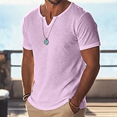 cheap Basic T shirts-Men's T Shirt Short Sleeve Shirt Tee Top Linen T-Shirt Short Sleeve V Neck Summer Spring Solid Color Plain Pit Strip Streetwear Stylish Casual Plain Casual Daily Outdoor Purple Top Tee for Men