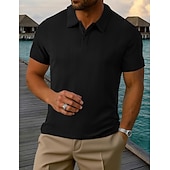 abordables Polo classique pour homme-Homme Polo Texturé Occasionnel Rue Revers Manche Courte Basique Moderne Uni Rayures Boutons Tricot Été Printemps Coupe régulière Noir Blanche Rouge Bordeaux Gris Claire Abricot Bleu clair Polo