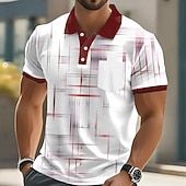 billiga Geometrisk pikétröja för män-Herr Geometrisk Linje Polo Kortärmad Polotröjor Skjortor med krage Business Casual Utomhus Fritids- Dagliga kläder Ficka 3D-utskrift Knappar Sommar Blå Svartvit Svart