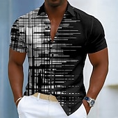 ieftine Model Geometric-Bărbați Geometric Γραμμή Artă abstractă Cămașă Camașă cu nasturi Manșon scurt Moda Casual Zilnic În aer liber Vacanță Vară Primăvară Răsfrânt Imprimare 3D Cămașă de in Negru / Verde Negru și Albastru