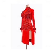 cheap Competition Dress-Latin Dance Dress Rhinestone Tassel Women's Party Training Performance Long Sleeve Spandex Nylon