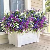 זול פרח מלאכותי-20 חבילות פרחים מלאכותיים לחוץ צמחים מלאכותיים ירק חיצוני דמוי עץ תאשור ללא דהייה שיחים מפלסטיק לעיצוב הבית גינת חווה (מעורב, 3 צבעים מג'נטה סגול לבן)